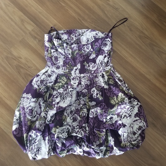 Strapless Purple Floral Dress - Picture 2 of 4